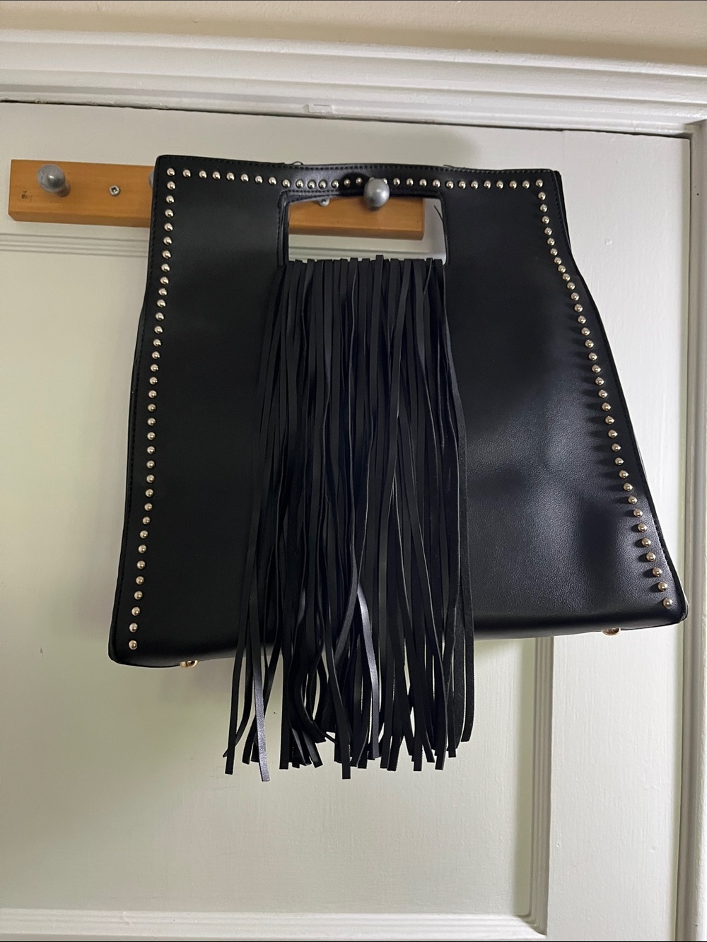 Black Studded Fringe Tote Bag